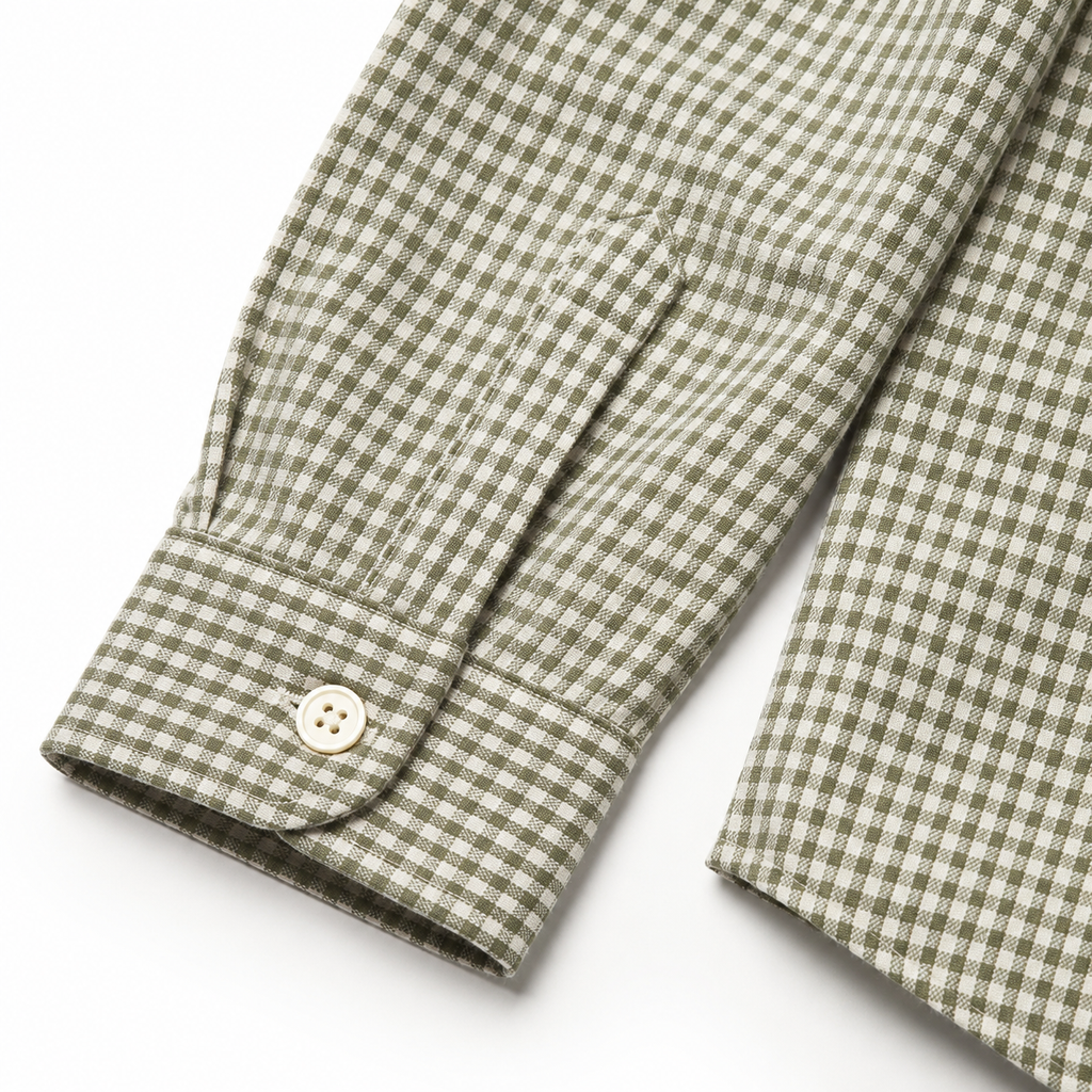 Boys’ Olive and Beige Checkered Full-Sleeve Shirt with Embroidered Chest Detail