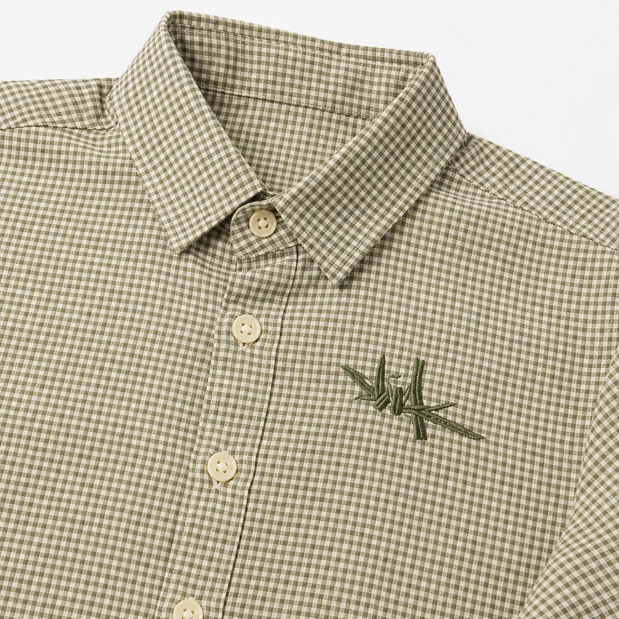 Boys’ Olive and Beige Checkered Full-Sleeve Shirt with Embroidered Chest Detail