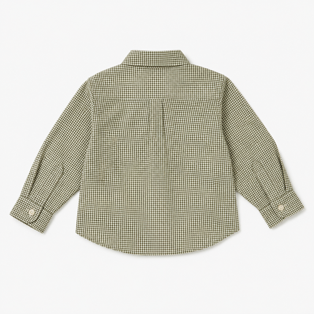 Boys’ Olive and Beige Checkered Full-Sleeve Shirt with Embroidered Chest Detail