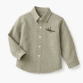 Boys’ Olive and Beige Checkered Full-Sleeve Shirt with Embroidered Chest Detail