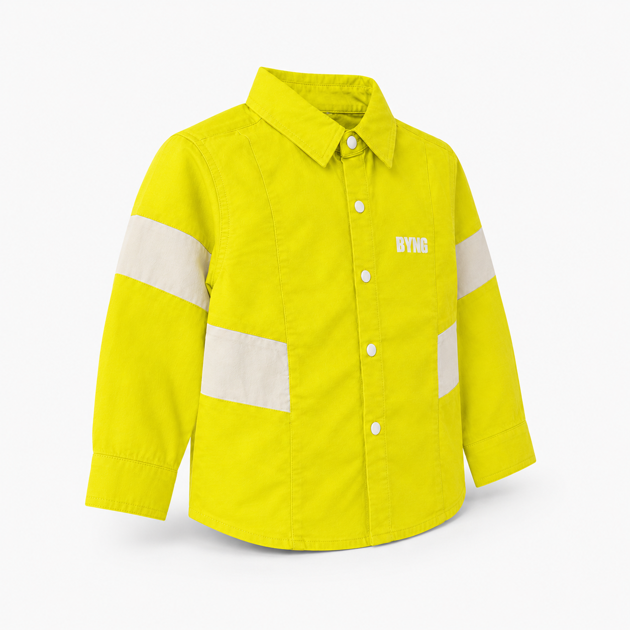 Boys’ Neon Yellow Full-Sleeve Shirt with Contrast Stripe Panels and Snap Buttons