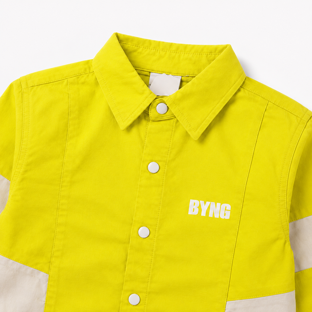 Boys’ Neon Yellow Full-Sleeve Shirt with Contrast Stripe Panels and Snap Buttons