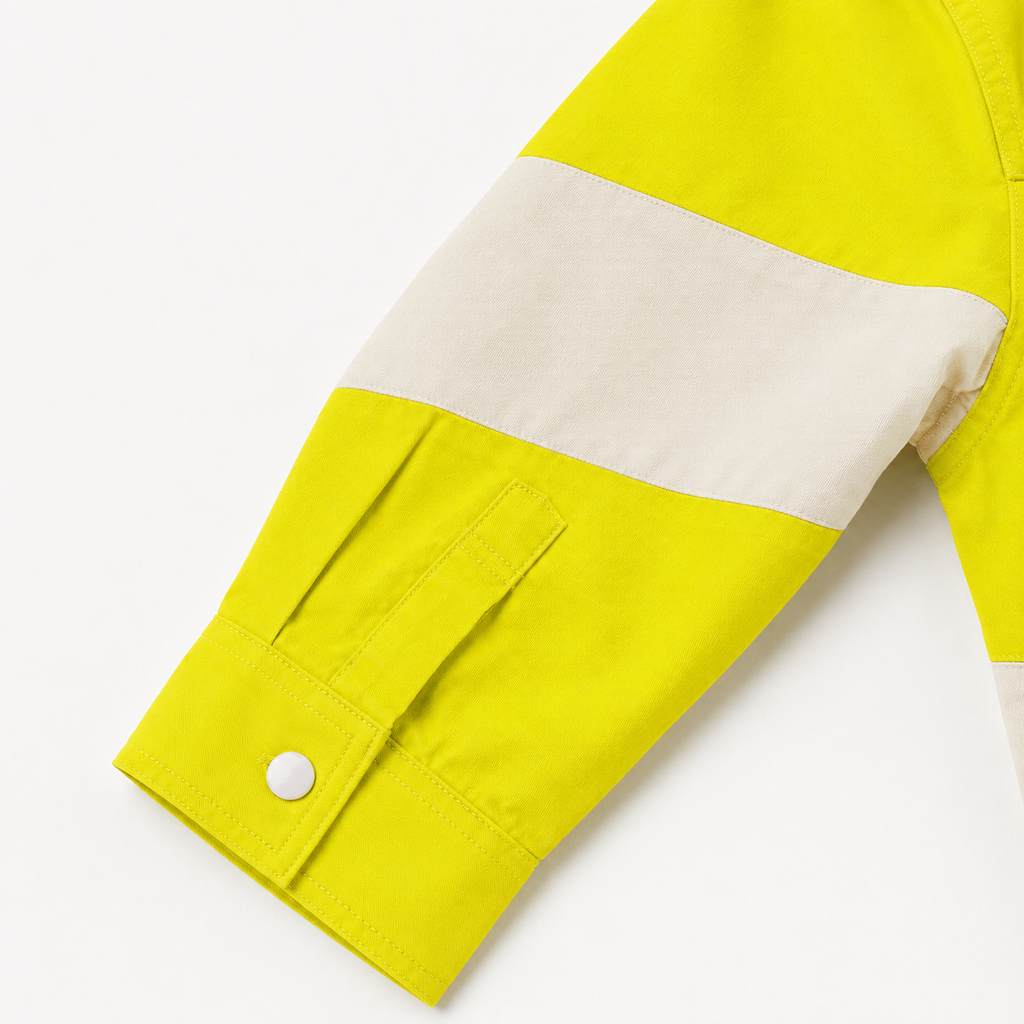 Boys’ Neon Yellow Full-Sleeve Shirt with Contrast Stripe Panels and Snap Buttons