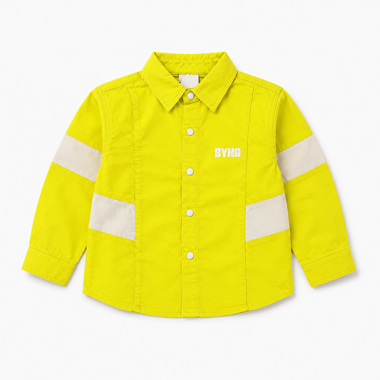 Boys’ Neon Yellow Full-Sleeve Shirt with Contrast Stripe Panels and Snap Buttons