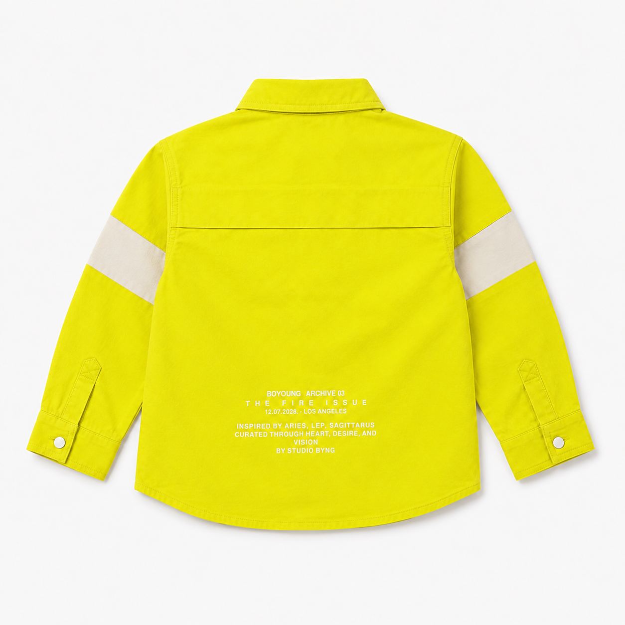 Boys’ Neon Yellow Full-Sleeve Shirt with Contrast Stripe Panels and Snap Buttons